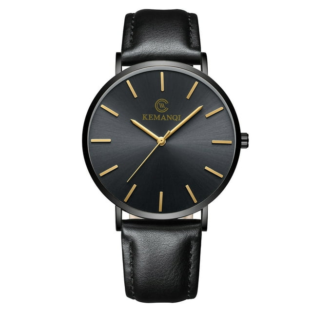 Montre Minimaliste Ultra Mince Tendance pour Homme, Bracelet en Cuir Mince, Acier Inoxydable, Quartz