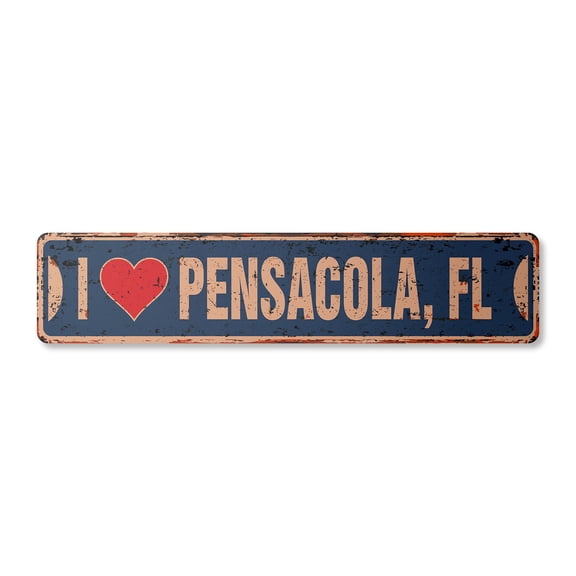 I LOVE PENSACOLA FLORIDA Vintage Aluminum Street Sign fl city state us wall road décor rustic metal tin gift | Indoor/Outdoor | 24" Wide