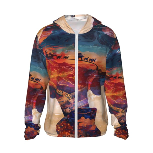 Fotbe Cultural Silhouette Journey Chaqueta con Protección Solar UPF 50+ para Hombre y Mujer, Camisa con Capucha y Bolsillos-X-Large