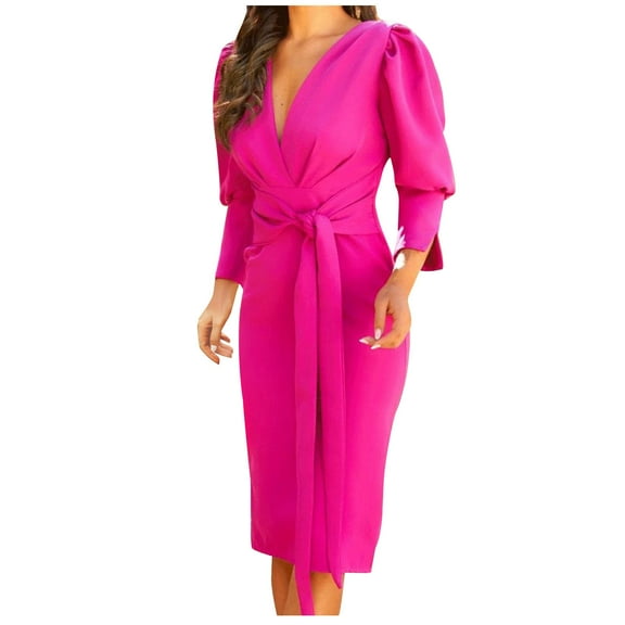 BangWanChi Dresses for Women Maxi Dresses for Women Summer Dresses for Women 2024 Women V-Neck Solid Color Temperament Long Sleeve Outerwear Blazer Dress