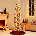 thumbnail image 2 of CazToi 7.5ft Flocked Pencil Christmas Tree 200 Multicolor LED Lights Pre-Lit Snow Flocked Artificial Slim Xmas Tree, 2 of 12