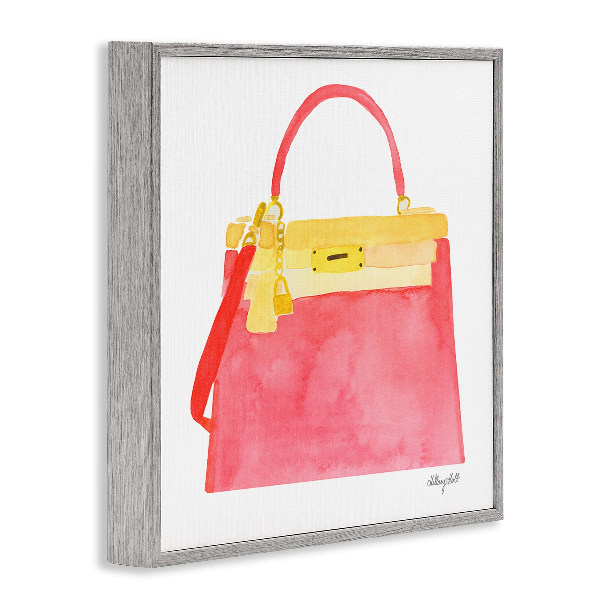 Stupell Industries Elegant Coral Handbag Gray Framed Giclee Art, design by Hillary Holt
