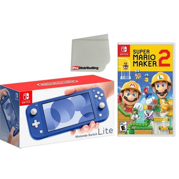 Nintendo Switch Lite 32GB Handheld Video Game Console in Blue with Super Mario Maker 2 Game Bundle