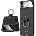 thumbnail image 1 of For Samsung Galaxy Z Flip 3 Case Ultra Thin Matte PC Protective Cover with Ring，Hybrid 9H Glass All-Inclusive Camera Lens Protector Case for Samsung Galaxy Z Flip 3 5G (Black), 1 of 5