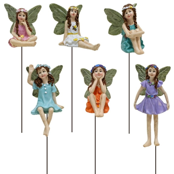 6 PCS Miniature Fairy Garden Accessories, Resin Fairy Statue with Wings & Vibrant Dresses, Easy Installation for Indoor Outdoor Pot