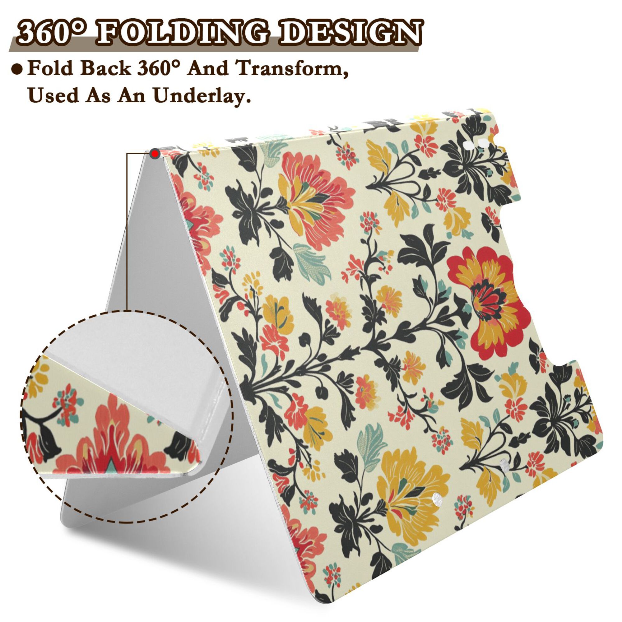 FORMRS A4 Clipboard Folder with Pen Holder Horizontal Foldable School Office Binder, Beige Floral