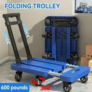 Homasy 6 Wheels Foldable Portable Trolley, Foldable Carrying Trolley, 270Kg Load Capacity Adjustable Handle Trolley with Elastic Cord for Cargo Handling, Shopping, Office Use