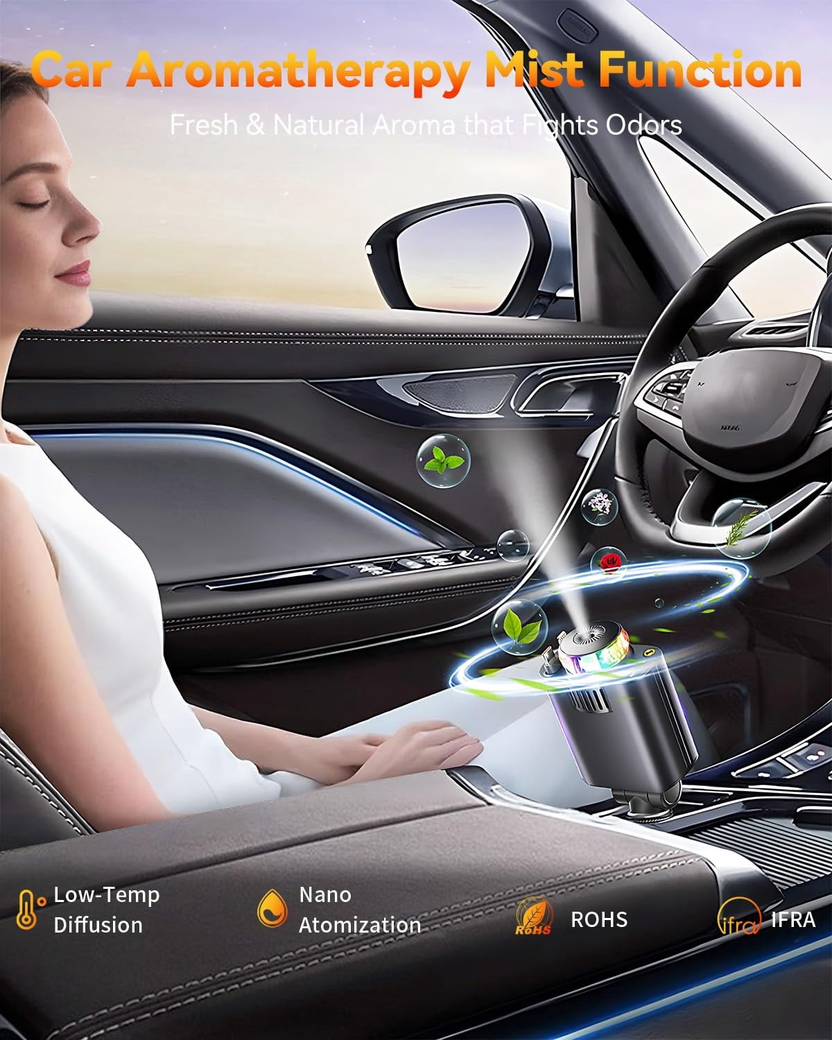 The Car Charger with Air Freshener Diffuser & Star Lights,Multi Port Cigarette Lighter Adapter for iPhone Car Phone Charger USB-C/Type-C Fast Charging with 2 Retractable Cable,Car Aromatherapy