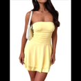 thumbnail image 2 of Vestido de Seda con Escote Tubo para Mujer, Sin Tirantes, Fruncido, con Cintura Vasca y Volantes, Minivestido de Fiesta. Amarillo M, 2 of 10