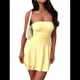 thumbnail image 2 of Vestido de Seda con Escote Tubo para Mujer, Sin Tirantes, Fruncido, con Cintura Vasca y Volantes, Minivestido de Fiesta. Amarillo M, 2 of 10