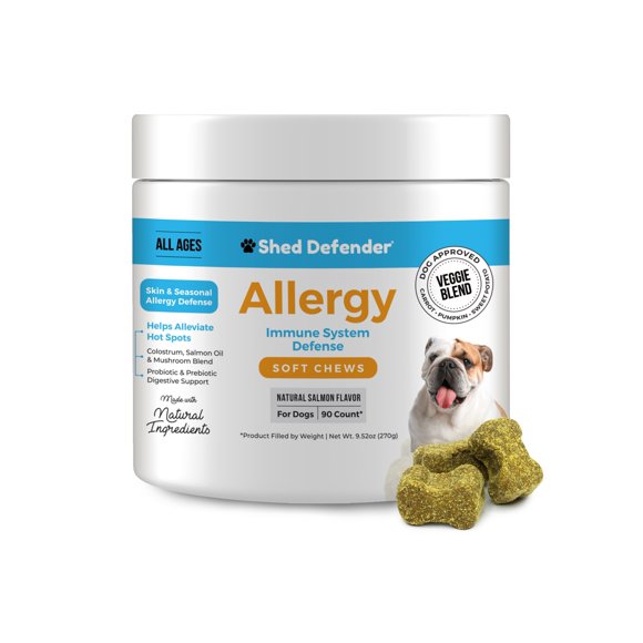 Shed Defender Allergy & Immune System Soft Chew Supplements for Dogs – Skin & Seasonal Allergy Relief, Anti Itch, Hot Spots, Natural Ingredients, Omega 3 Fish Oil, Digestive Prob