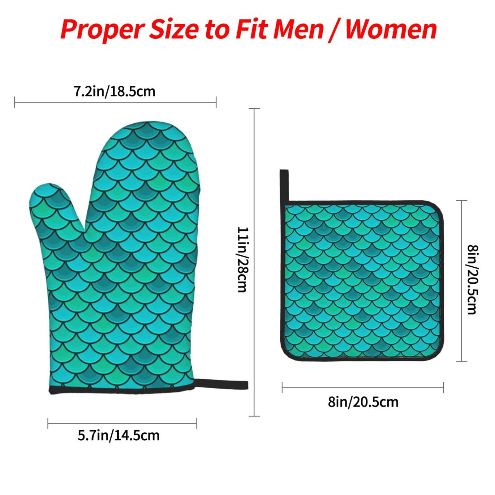 Fish Scales Blue Geometric 4Pcs Oven Mitts and Pot Holders Sets Oven Kitchen Gloves Hot Pads for Cooking BBQ Baking Grilling