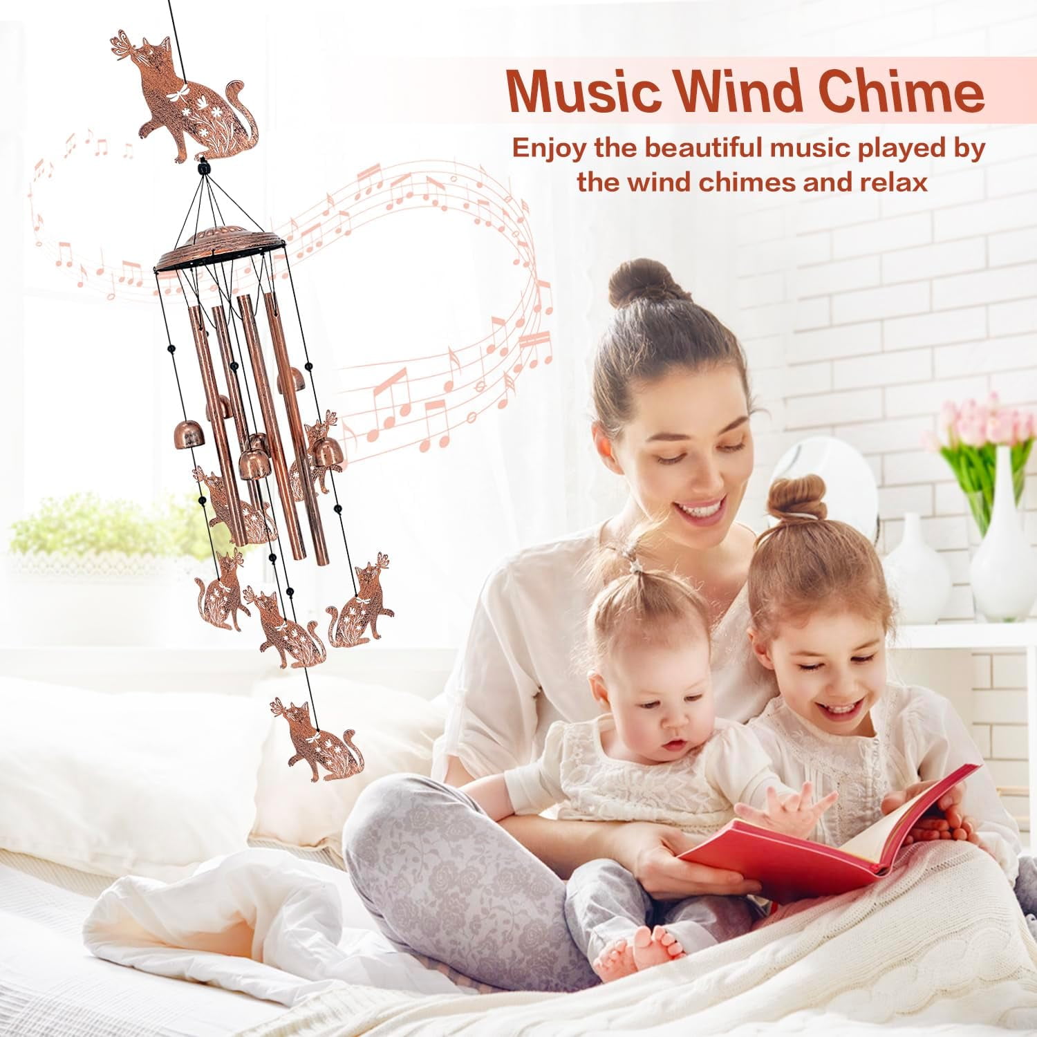 Cat Wind Chimes Outdoor Metal, Handmade Garden Windchime with Aluminum Tubes Bells, Antique Bronze Cat Decor for Patio Porch Yard, Cat Lover Gifts for Women Men(wwx)