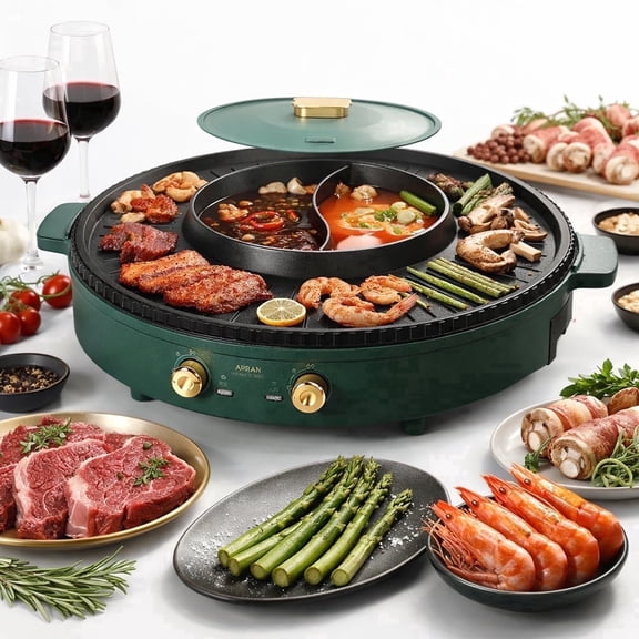 2 in 1 Electric Hot Pot Grill Combo, 1700W Bbq Pan with Adjustable Temperature Control, Smokeless Cooker for Korean BBQ Shabu Soup