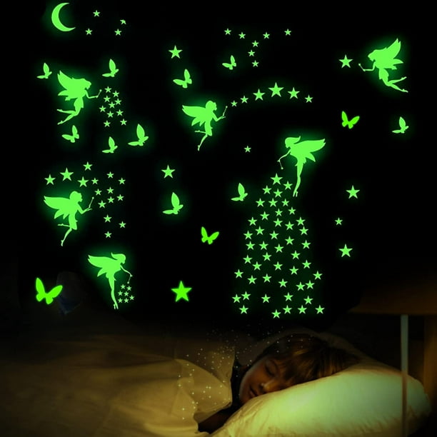 Techo de Estrellas Fosforescentes, 6 Hojas Pegatinas Luminosas de Pared Patrón de Etiqueta de Estrella Fluorescente Pegatinas Fosforescentes para Decoración de Techo Pared Habitación Infantil
