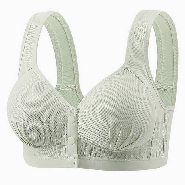 Censtreet Women's Middle-aged and Elderly Bra Plus Size Underwear Thin Mesh Front Opening Buckle Style Nursing Underwear Solid Color Wide Shoulder Bra