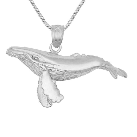 925 Sterling Silver Necklace w/ Humpback Whale 3D (3 Dimensional) Solid Pendant