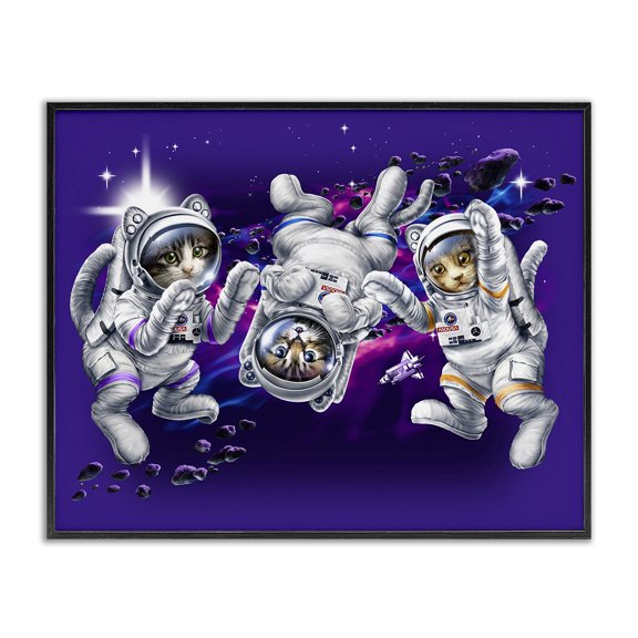 Stupell Industries Cottage Astronaut Cat Trio Black Framed Giclee Art, 14 x 11, by Jim Baldwin