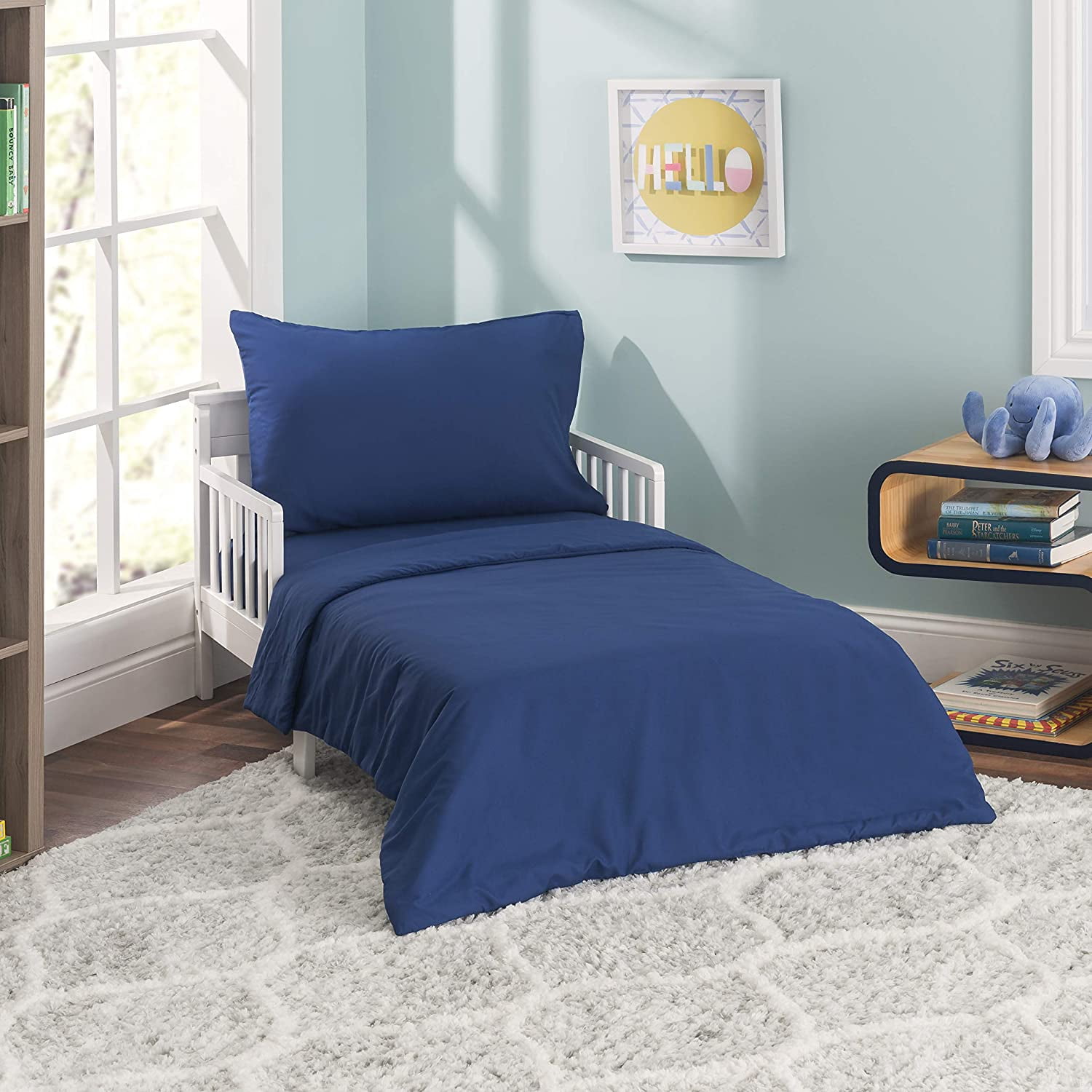 Everyday Kids 4 Piece Toddler Bedding Set Solid Navy