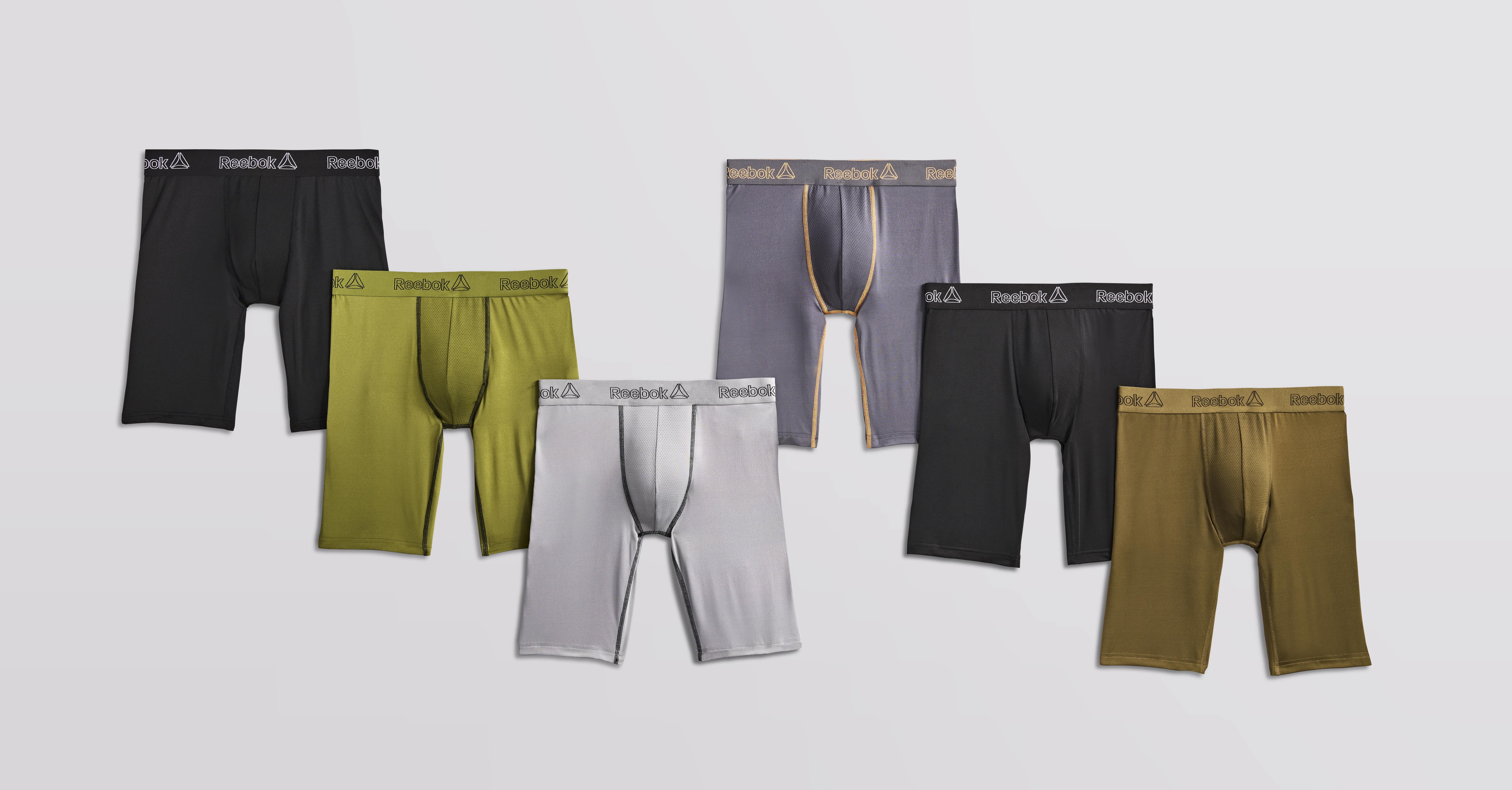 Reebok Men's Featherweight Performance Long Leg Boxer Briefs, 6 Pack