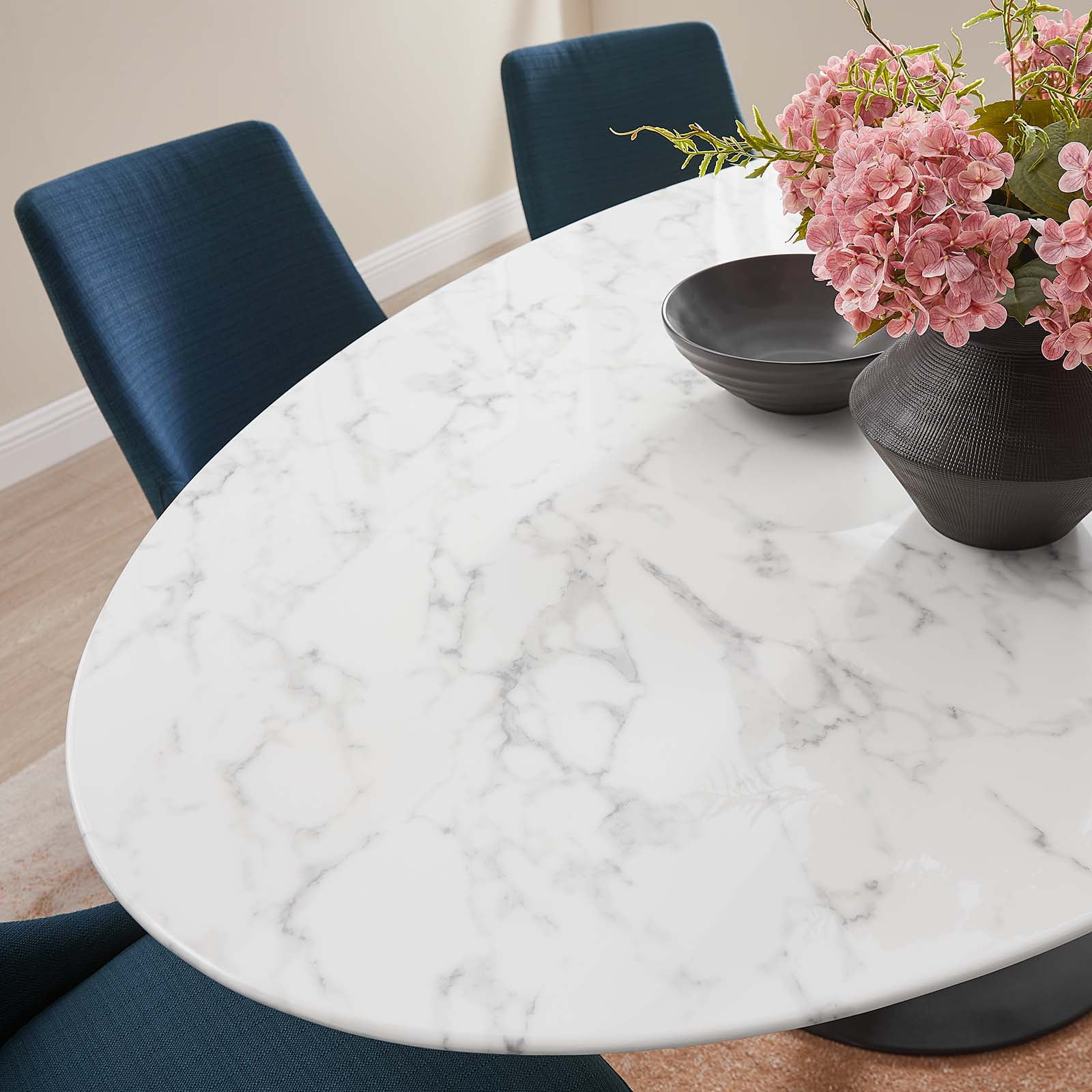 Modway Lippa 78" Oval Modern Artificial Marble Dining Table in Black/White