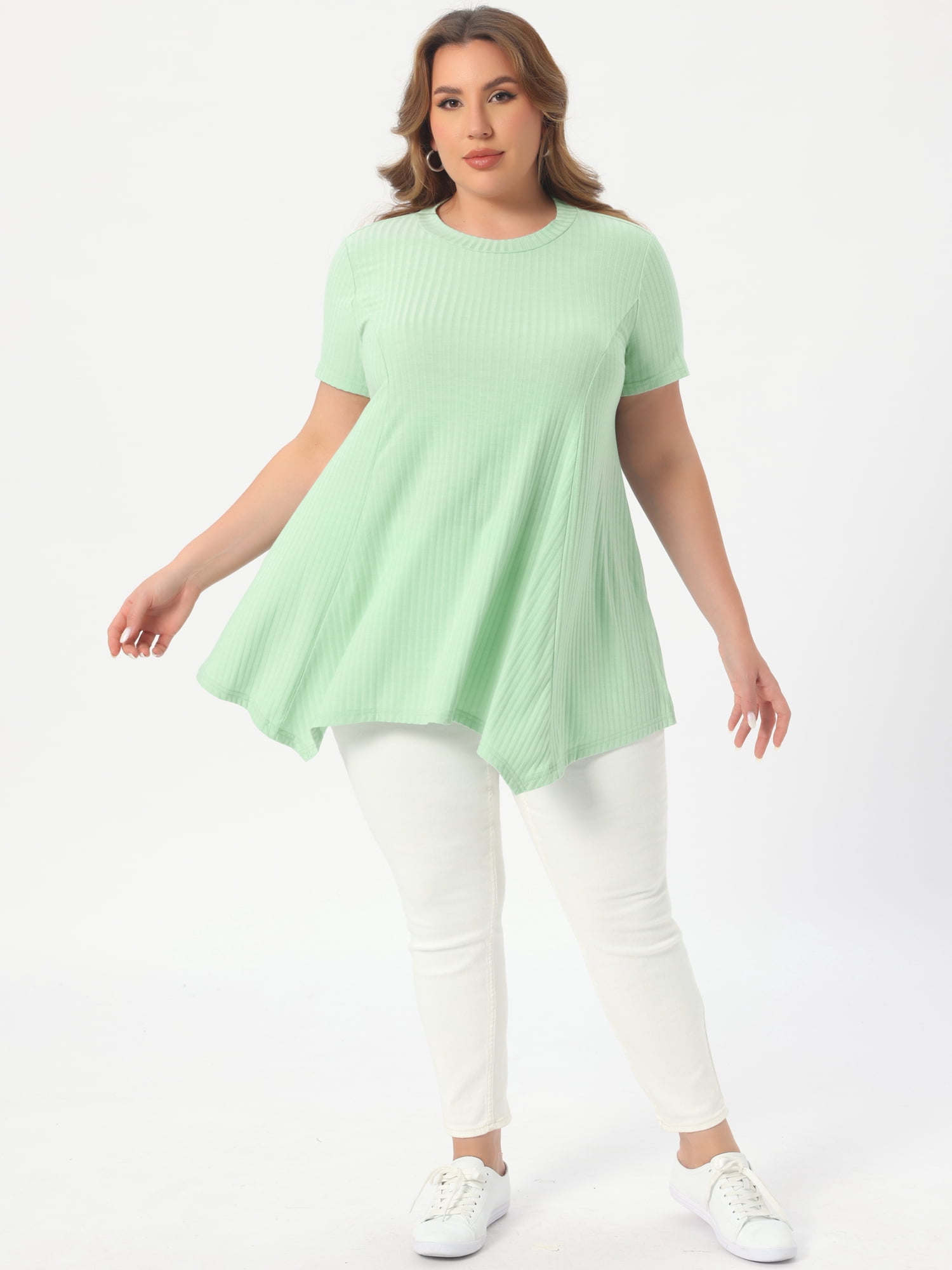 DARING DIVA Women's Plus Crew Neck Flowy Swing Loose Tunic Tops 4X Mint Green