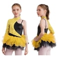 thumbnail image 3 of Sinleey Robe Justaucorps Ballet à Sequins pour Filles Manches Asymétriques Jazz Latin Moderne Salsa Rumba Samba Robe de Danse Or 6, 3 of 8