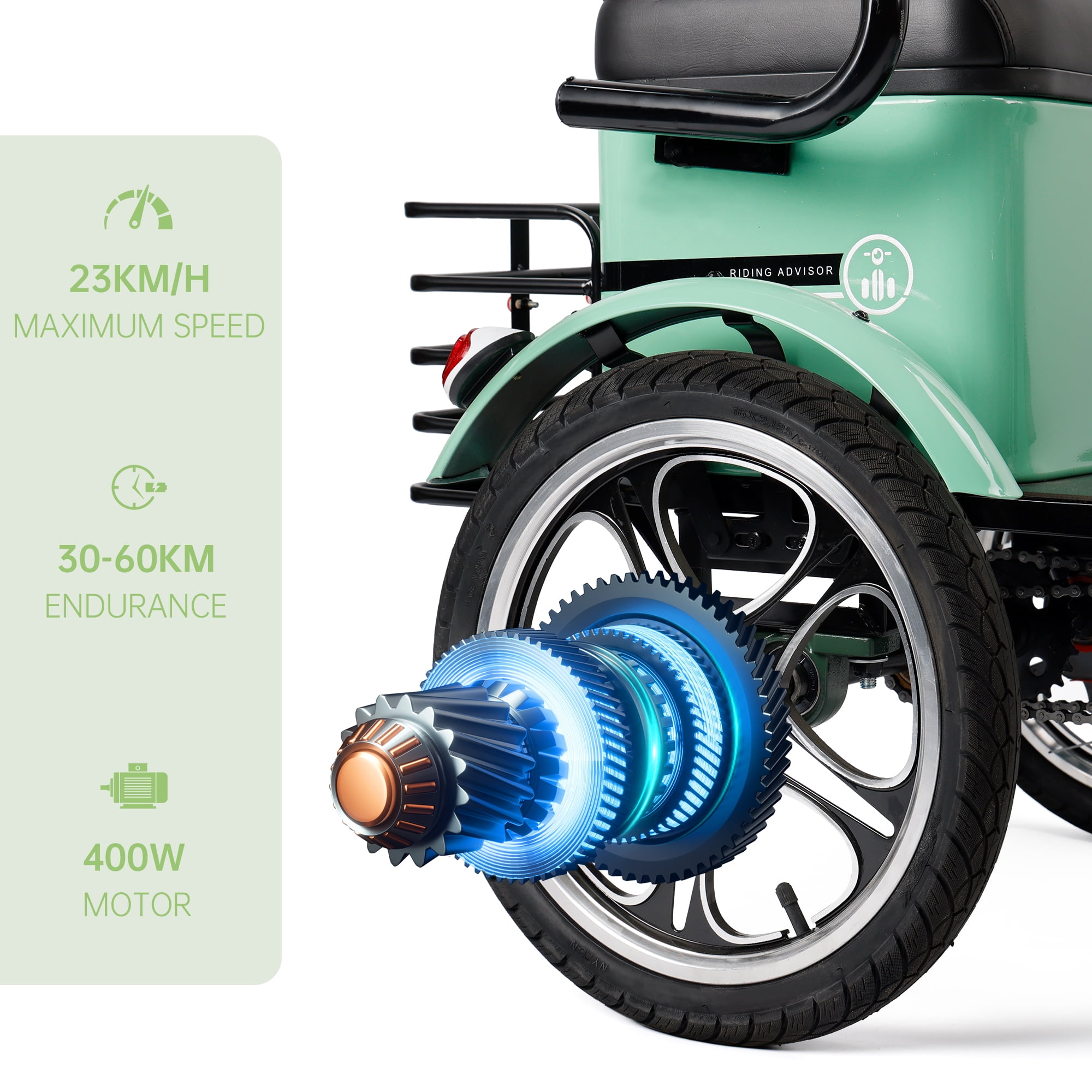 VIPQV Electric Tricycle, 400W Folding Trike Ebike 16", 3 Wheel Electric Tricycle, 14MPH Max Speed, Up to 34 Miles , 48V 12AH UL2849 Tricycle for Adults