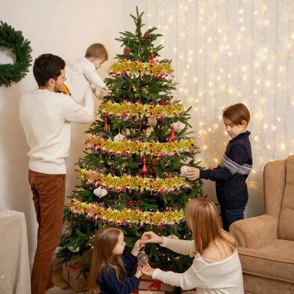 Nkmbld 6PC Colorful Ribbon, Christmas Tinsel Garland Metallic Foil Decorations Shiny Metallic Twist Hanging Garland Glitter Xmas Tree Hanging Ornaments, Yellow