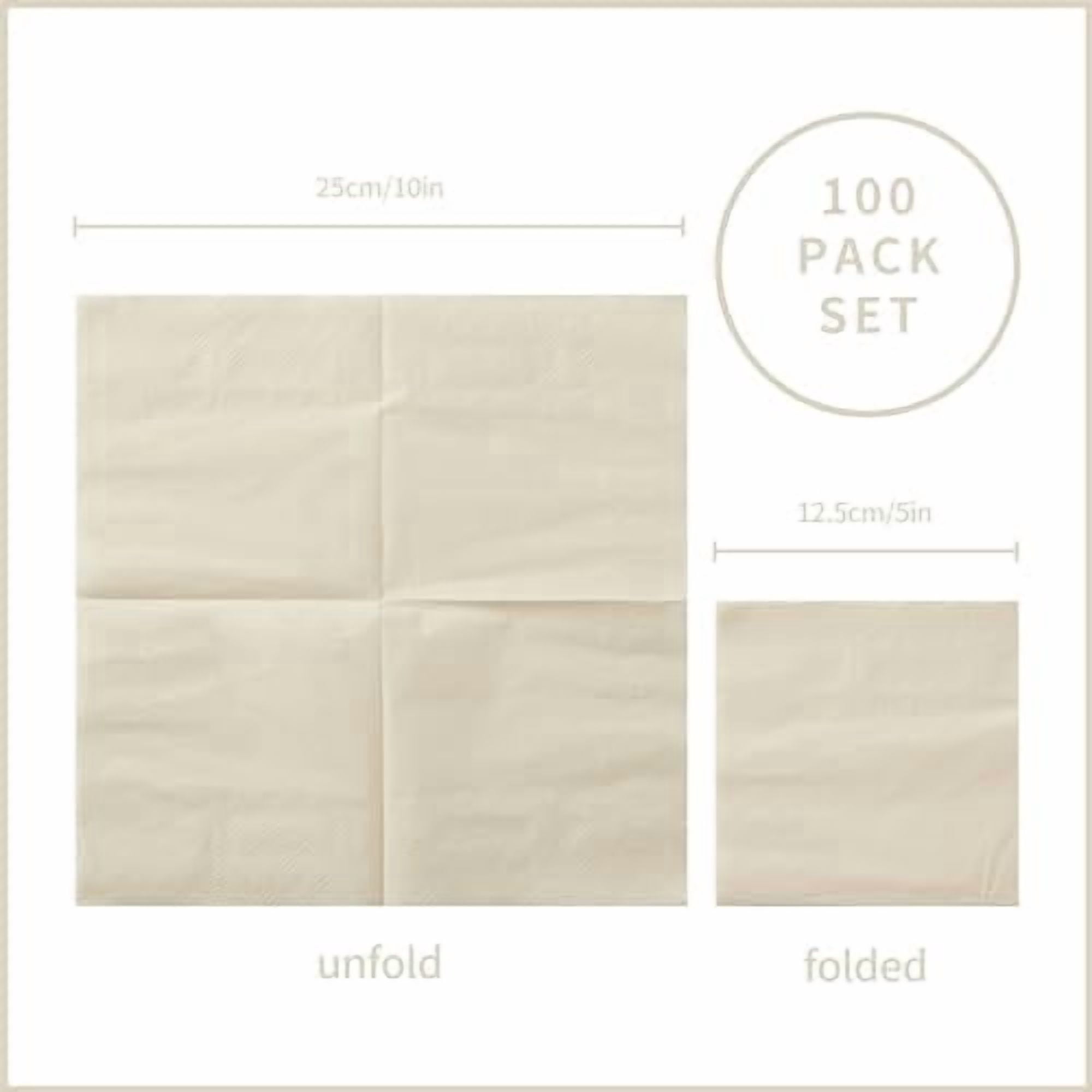 100 Pack Cocktail Napkin 2-Ply Dessert Napkins Folded 5 x 5 Inches Disposable Napkins for Dinner Wedding Birthday Baby Shower Party Bridal Anniversary Reception Event (100, Milky-White)