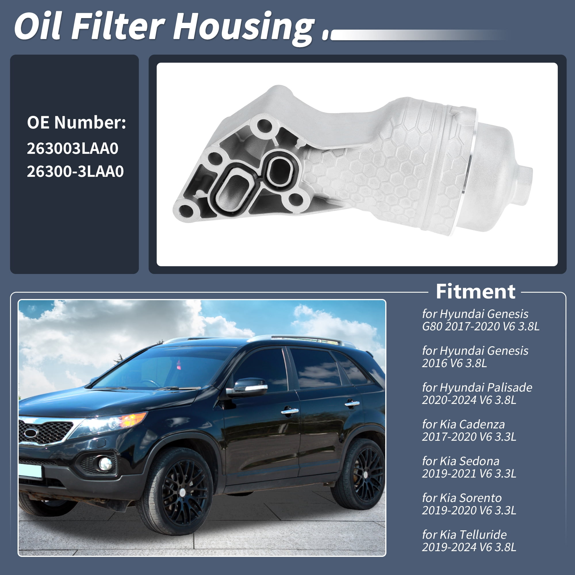Unique Bargains No.263003LAA0 Upgrade Aluminum Oil Filter Housing Assembly for Hyundai for Genesis G80 Palisade Complete Engine Oil Filter for Kia Sorento Cadenza Sedona 2019-2020 V6 3.3L 3.8L