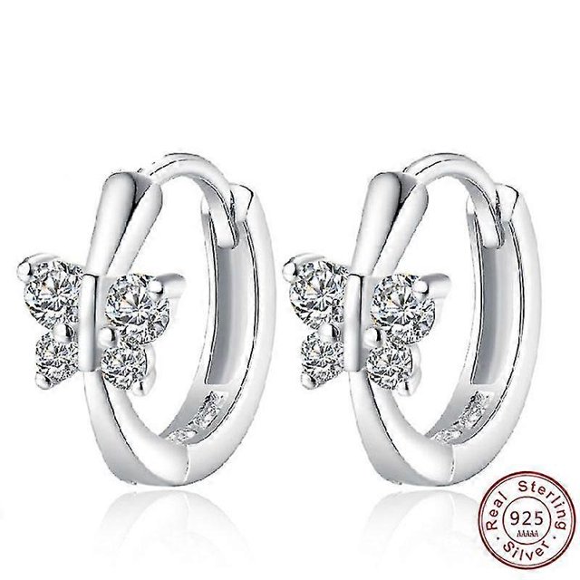 Aretes tipo botón mariposa circonita blanca plata esterlina 925 Yashi modelo 6140