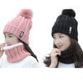 thumbnail image 3 of Qarigey Gorro de invierno con pompones de piel para mujer, gorro de invierno para mujer y niña, gorros tejidos, gorro, gorro grueso para mujer, gorros Sombreros azul marino Qarigey PS12782-08, 3 of 6
