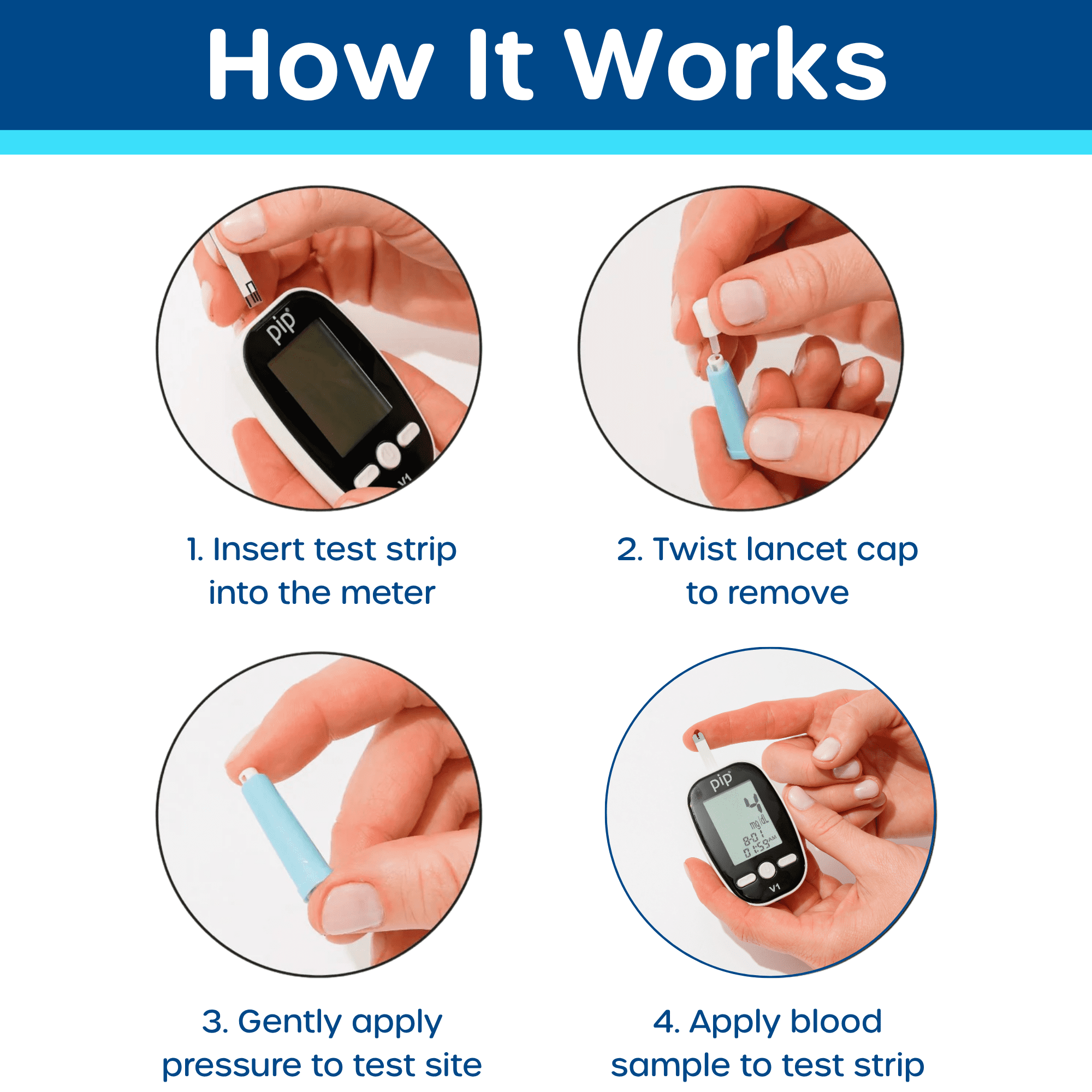 (2 pack) Pip V1 Blood Glucose Test Strips, 100 Count - Diabetic Test Strips for Daily Blood Sugar Testing