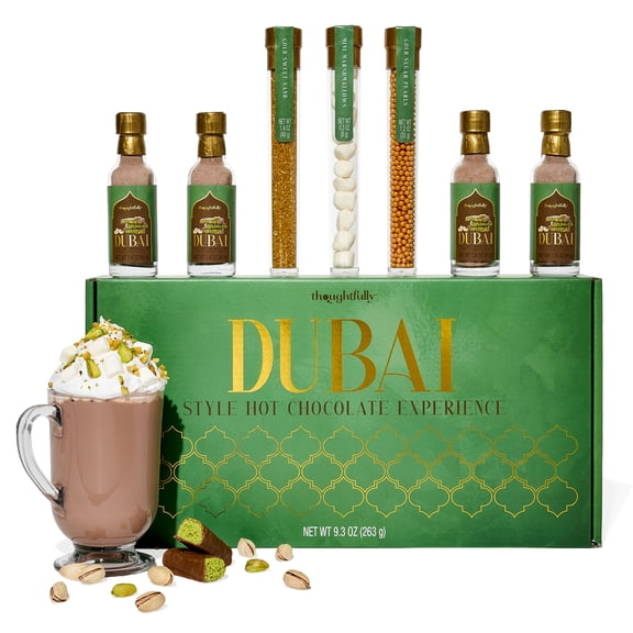 Dubai Style Hot Chocolate Gift Set, Gourmet Cocoa Mixes with Toppings, DIY Cocoa Bar for Holiday Entertaining, Makes About 8 Cups