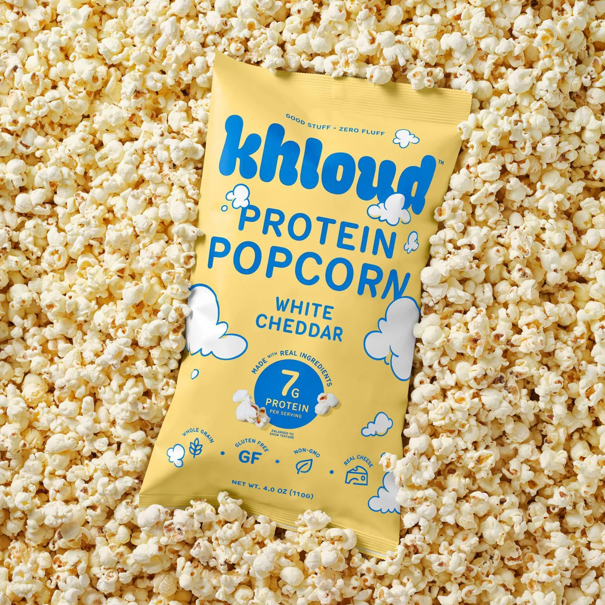 (6 pack) Khloud White Cheddar Protein Popcorn; Gluten Free; Non-GMO- 4 oz