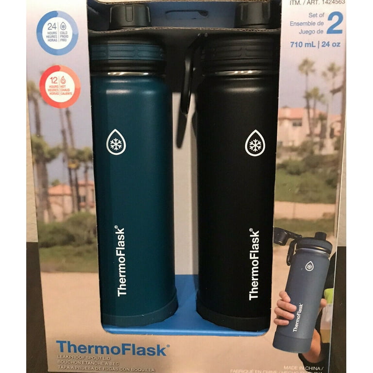 ThermoFlask 24oz Stainless Steel Insulated Water Bottle with Spout Lid,  2-pack