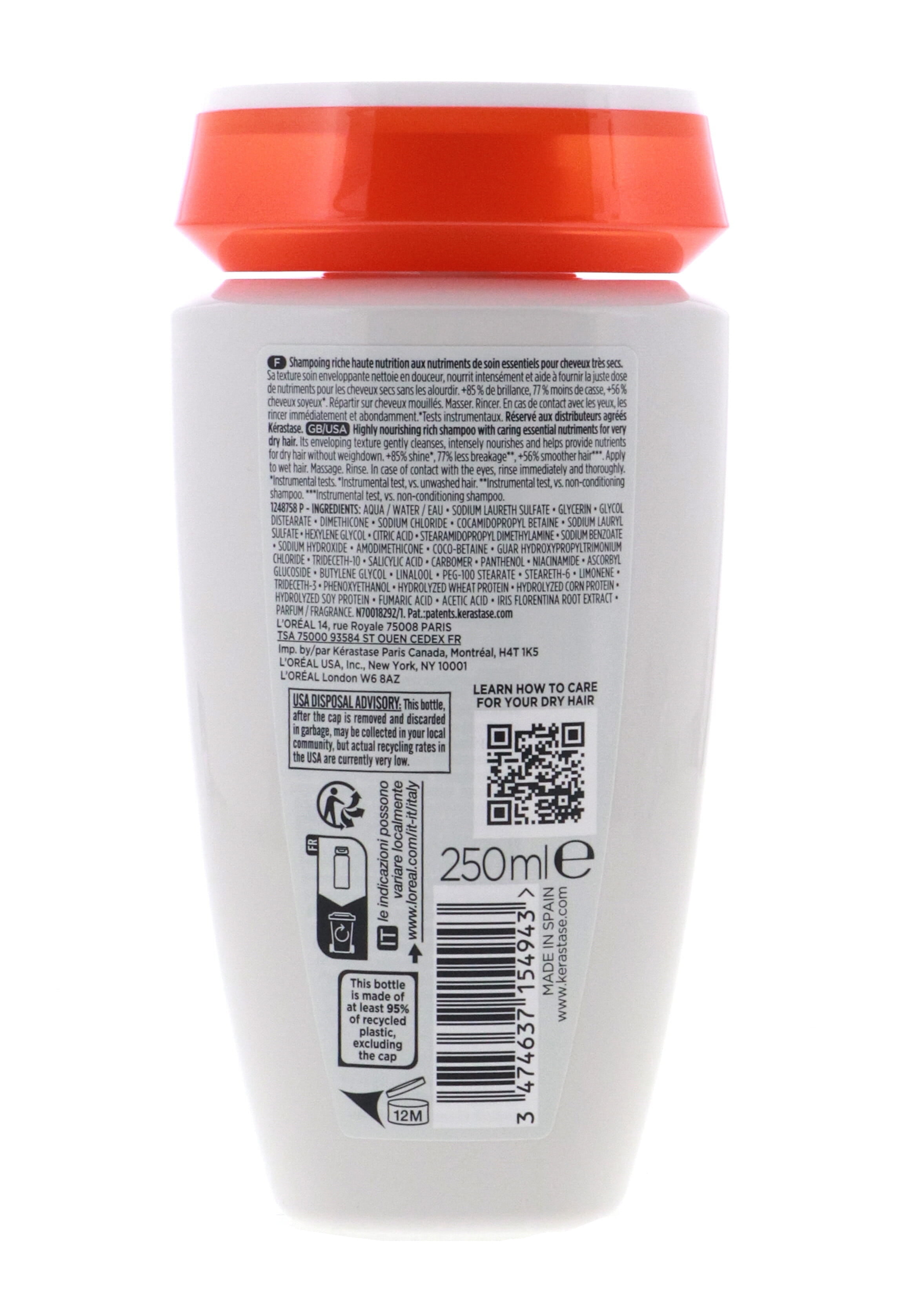 Kerastase Nutritive Bain Satin Riche | Nutrition Shampoo with Essential Nutrients for Medium to Thick Very Dry Hair, 250ml