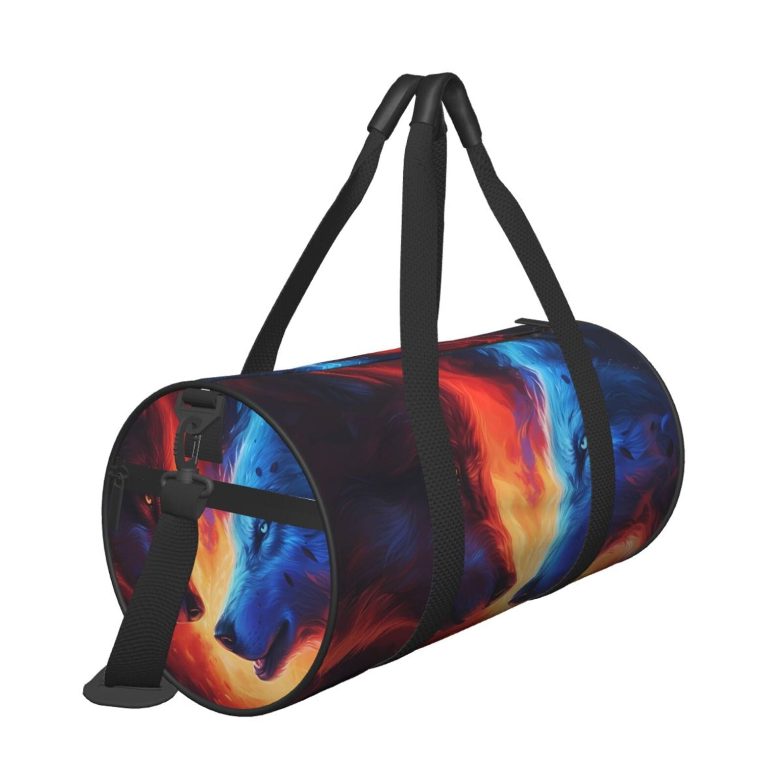 Horeoi Wolf Print Foldable Travel Duffle Bag with Removable Strap - Water-Resistant Gym Vacation Luggage Multi-Pocket Design