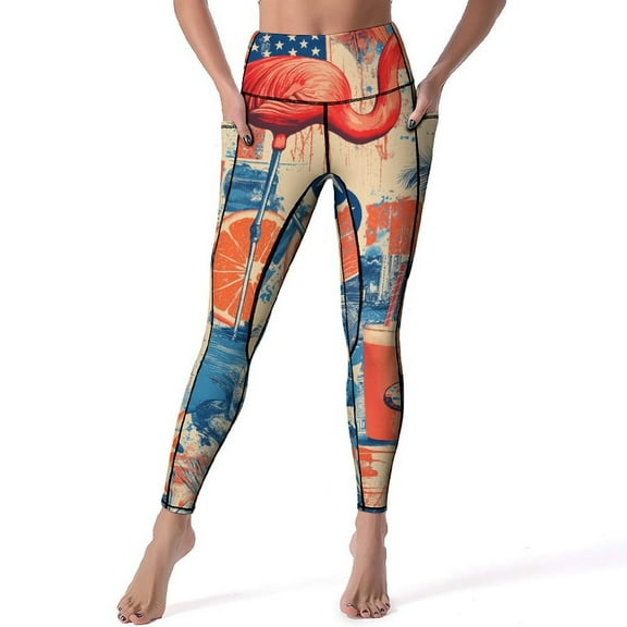 Bohemian Color Women's High Waisted Yoga Pants with Pockets, Tummy Control Non See Through Workout Athletic Running Leggings