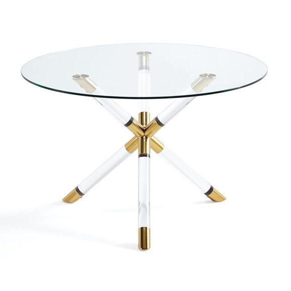 Home Gear Table de salle à manger ronde en acier inoxydable et acrylique de 47 po