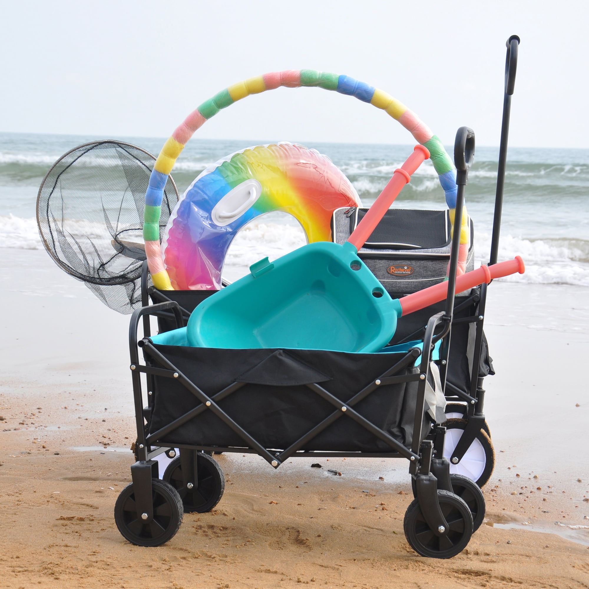 Aimee Lii Folding Utility Wagon Cart, Beach Wagon with Big Wheels for Sand, Portable Wagon, Black Aimee Lii Folding Utility Wagon Cart, Beach Wagon with Big Wheels for Sand, Portable Wagon, Black