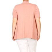 Moa Collection Womens Plus Size Short Sleeves Draped Open Front Solid Cardigan