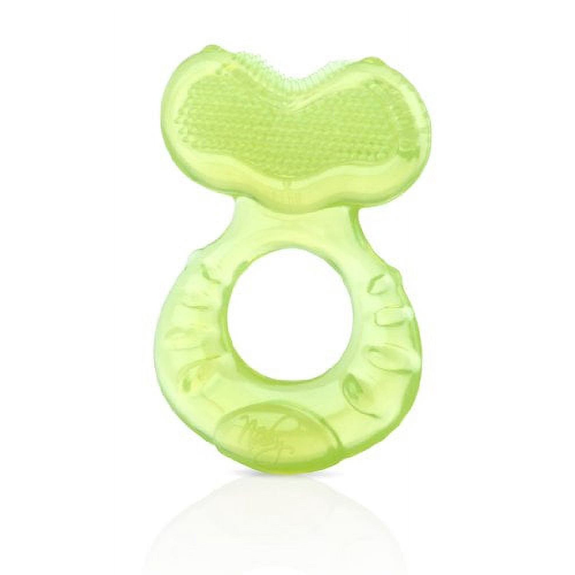nuby silicone teethe-eez teether with bristles, includes hygienic case, 3 months +, green