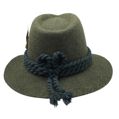 Oktoberfest Haus German Alps Hunter Green Alpine 100% Wool Hat with Deluxe Braided Rope | Hat for Men and Women | M