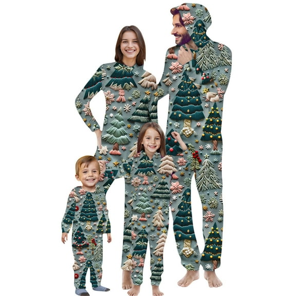 Odeerbi Christmas Onesie Pajamas for Family Holiday Sleep Jumpsuit Long Sleeve Family Christmas Pajamas Matching Sets Dad Fashion Printed Hooded Jumpsuit Sleepwear PJs Set Green