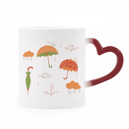 

Cloud Umbrella Rain Drip Weather Heat Sensitive Mug Red Color Changing Stoneware Cup