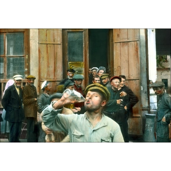 24"x36" Gallery Poster, Saint Petersburg. Nevsky Prospect men drinking outside a store 1931