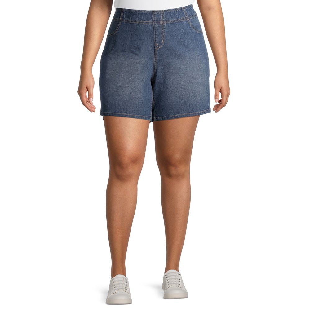 A3 Denim - A3 Women's Plus Size Elastic Waistband 7 Inch Pull On Shorts ...