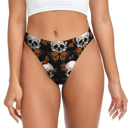 Kdxio Butterfly Skull Pattern Seamless Thongs for Women No Show Thong V-waisted Stretch Breathable Sexy Panties Underwear-3X-Large